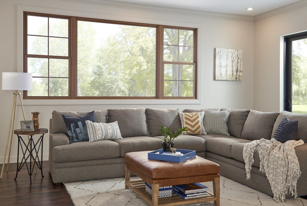 living room with replacement windows